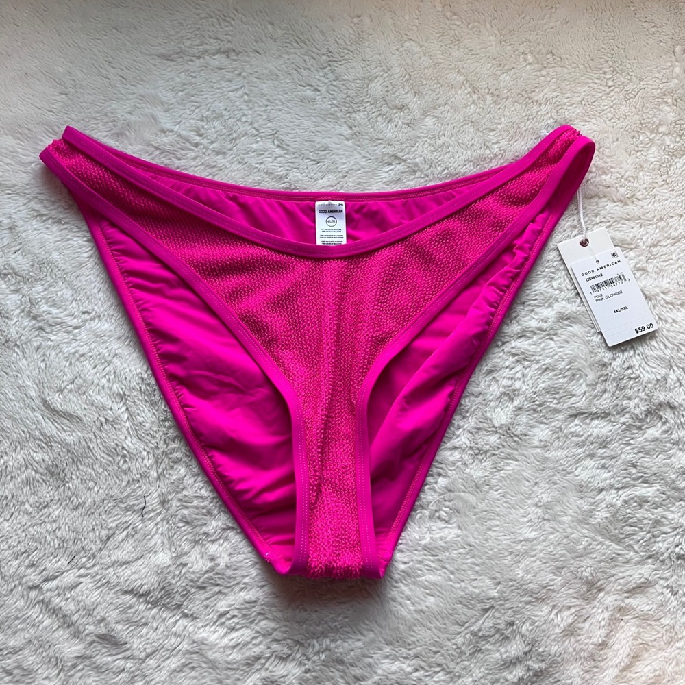 Good American Sparkle Better Bikini Bottom Pink Glow GSW1012 Plus‎ Size 4XL 5XL
